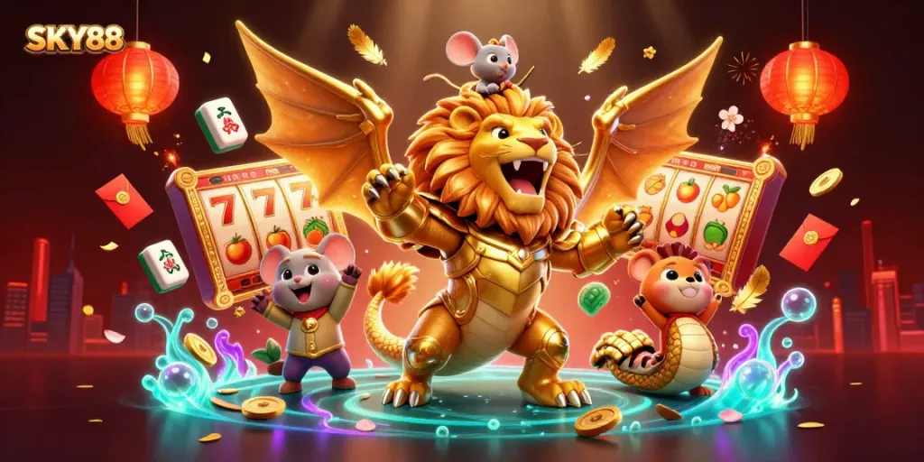 Experience thrilling gameplay at SKY88 with a vibrant and dynamic carnival atmosphere featuring jackpots and festive elements.