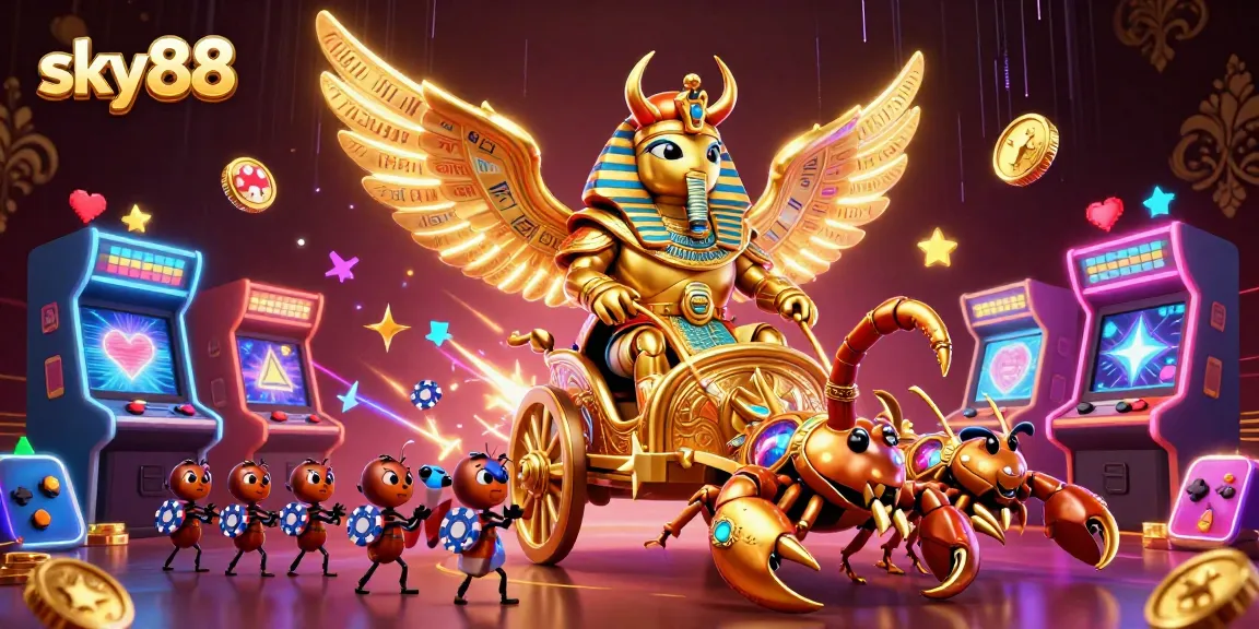 Experience sky88's thrilling gaming world with our vibrant casino illustration featuring animated characters.