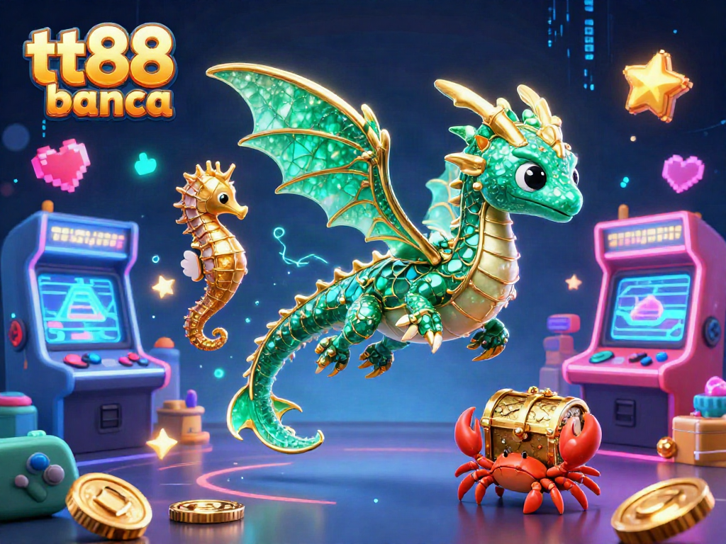 Win big at tt88 banca with this dynamic 3D casino illustration depicting games and treasure.
