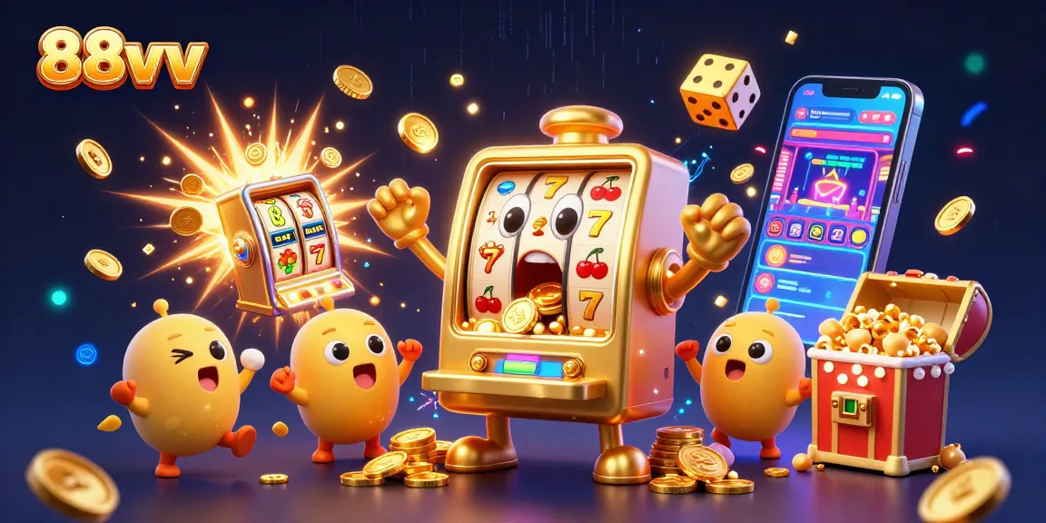 88vv slot machine hitting a jackpot, celebrating with baby slots and coins!