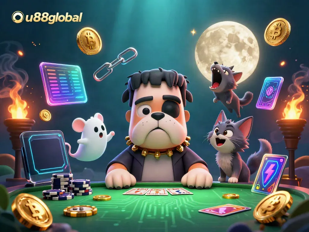 Join the action at au88global with a monster dealer and ghostly companions in this vibrant casino scene.