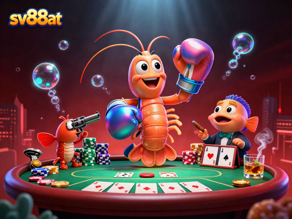 Engage in exhilarating poker action with sv88at featuring dynamic 3D cartoon shrimp characters.