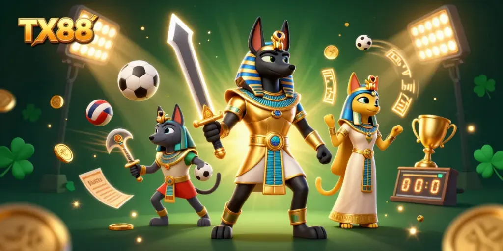 Experience exciting gameplay at TX88 with vibrant graphics and iconic casino elements in this illustration.