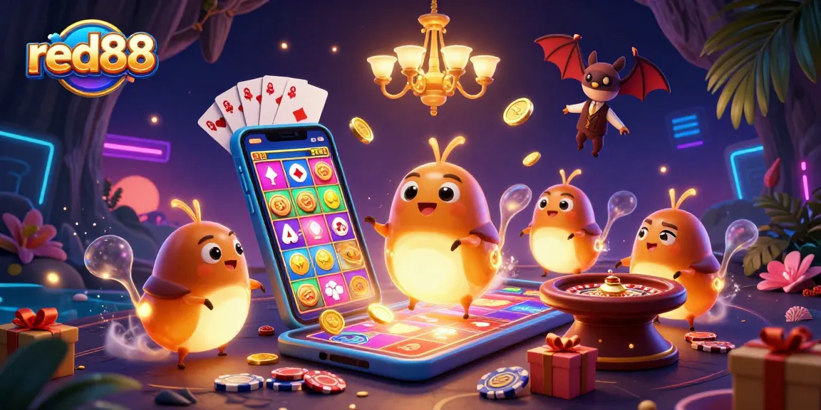 Engage with red88's vibrant casino scene illuminated by glowing glowworms, enhancing gaming excitement.
