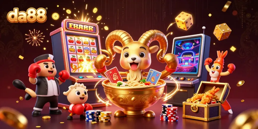 Experience the dynamic da88 casino world with vibrant characters, slot machines, and stunning visuals.