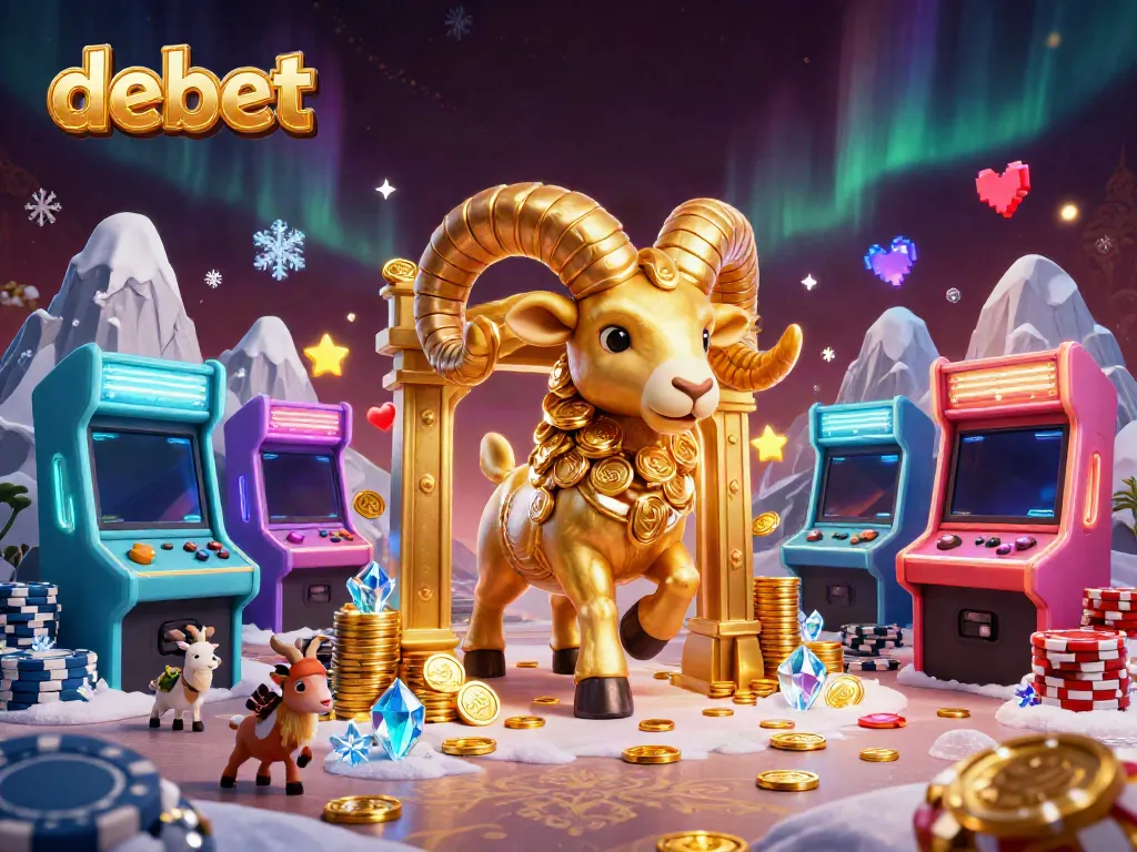 Experience debet's thrilling casino atmosphere with a golden ram charging through dynamic gaming elements.
