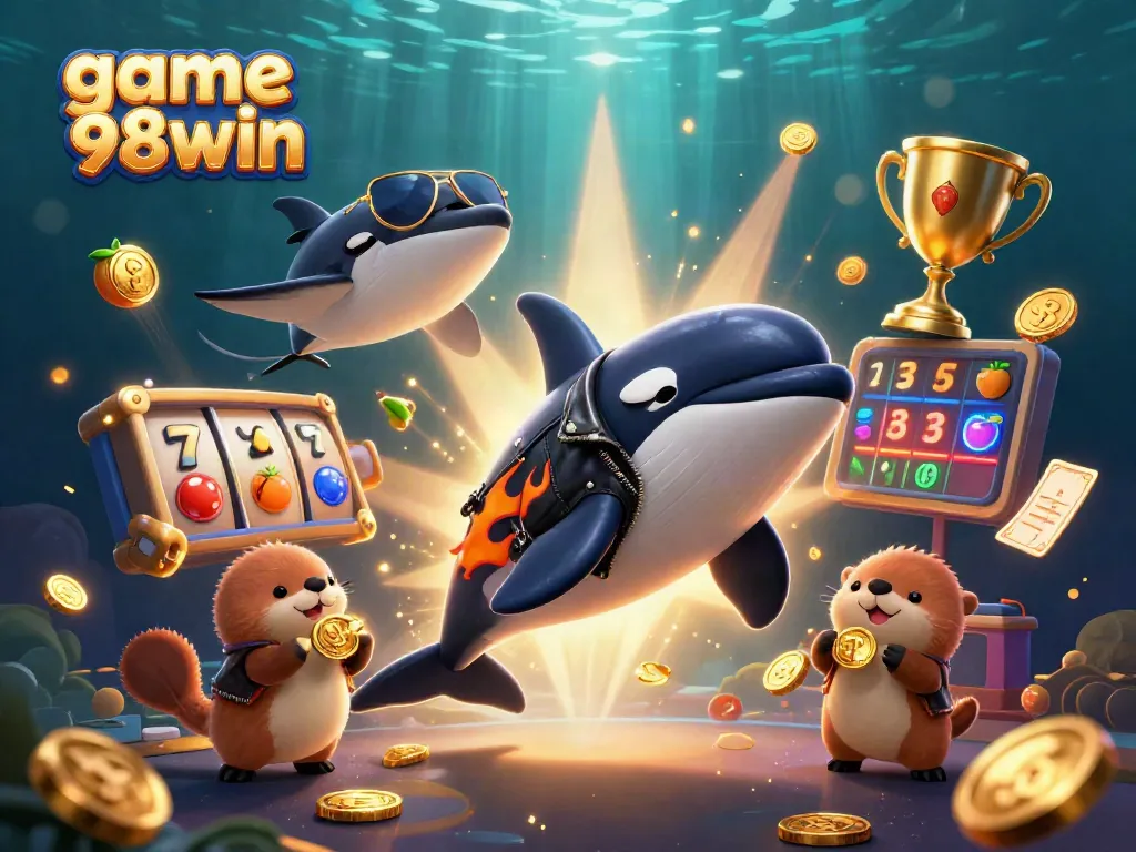 Win big with game 98win in a vibrant 3D casino scene filled with colorful slot designs.