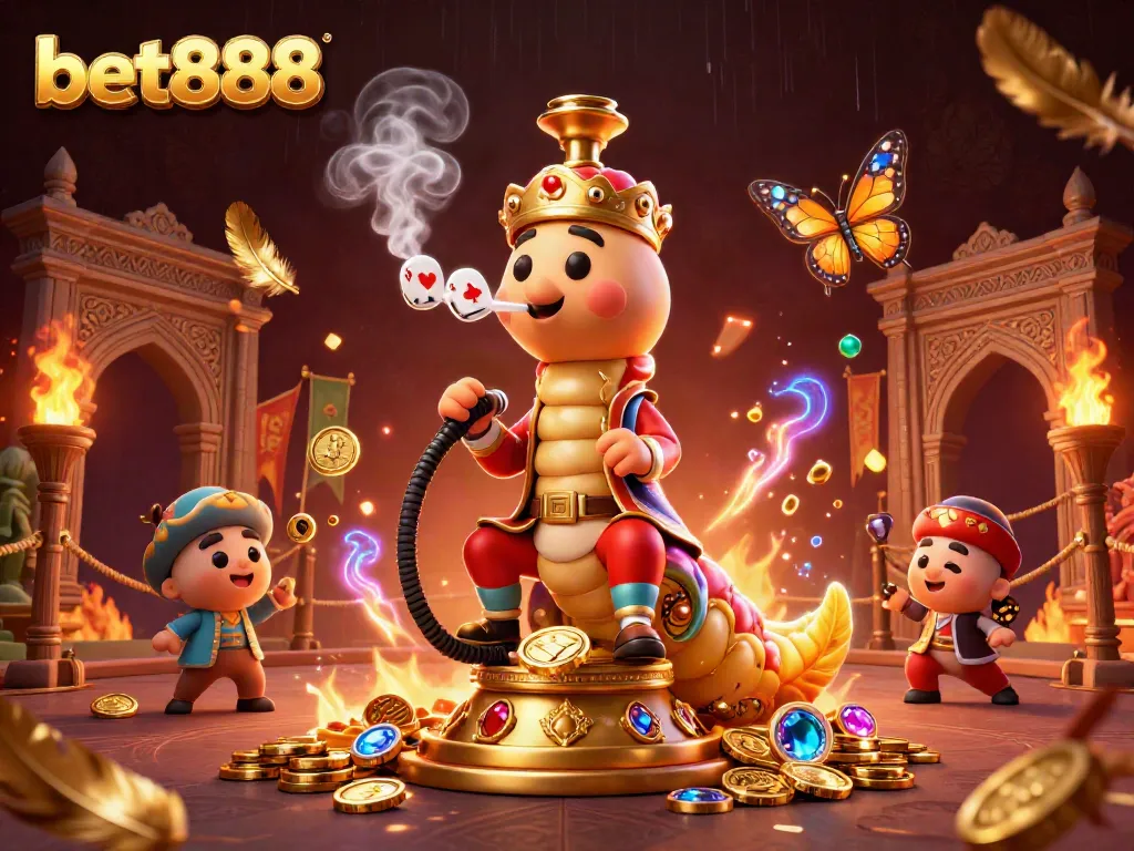 Bet888's vibrant 3D illustration showcases a whimsical cottage with casino themes, capturing excitement.