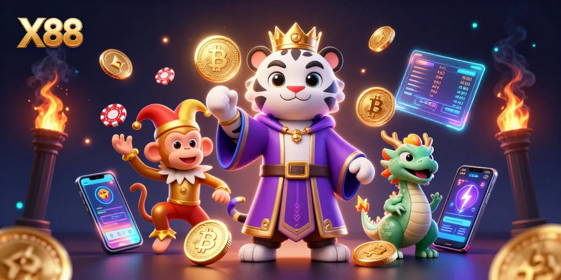 Experience thrilling wins at X88 with vibrant 3D casino characters in action.