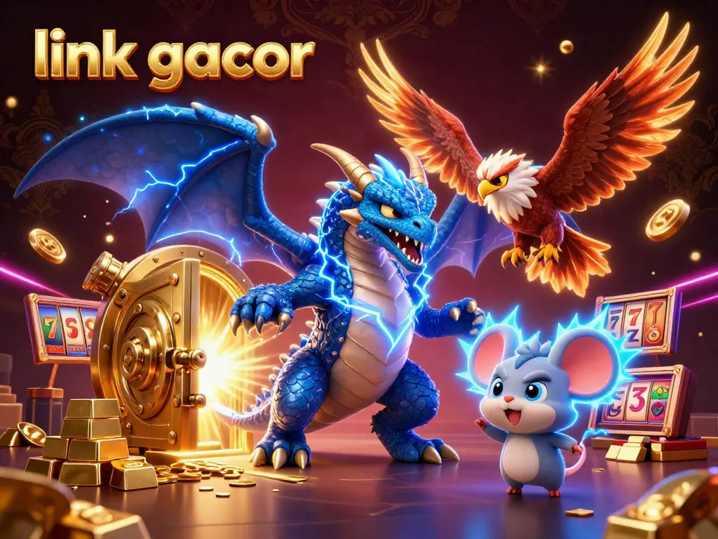 Experience the excitement of link gacor with thrilling gaming elements and dynamic characters in a vibrant casino scene.