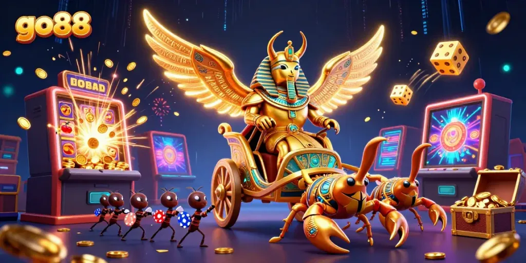 Experience thrilling gameplay and casino excitement with go88's vibrant online gaming scene featuring colorful slot machines and dynamic gameplay.