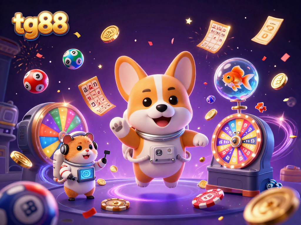 Spin and win at tg88 with vibrant lottery balls and exciting gaming elements in a dynamic casino scene.