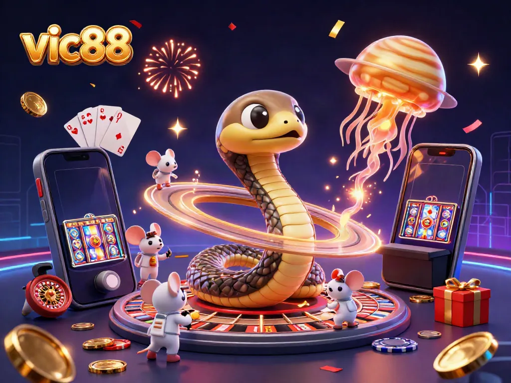 Experience the excitement of vic88 with vibrant 3D casino elements and playful characters.