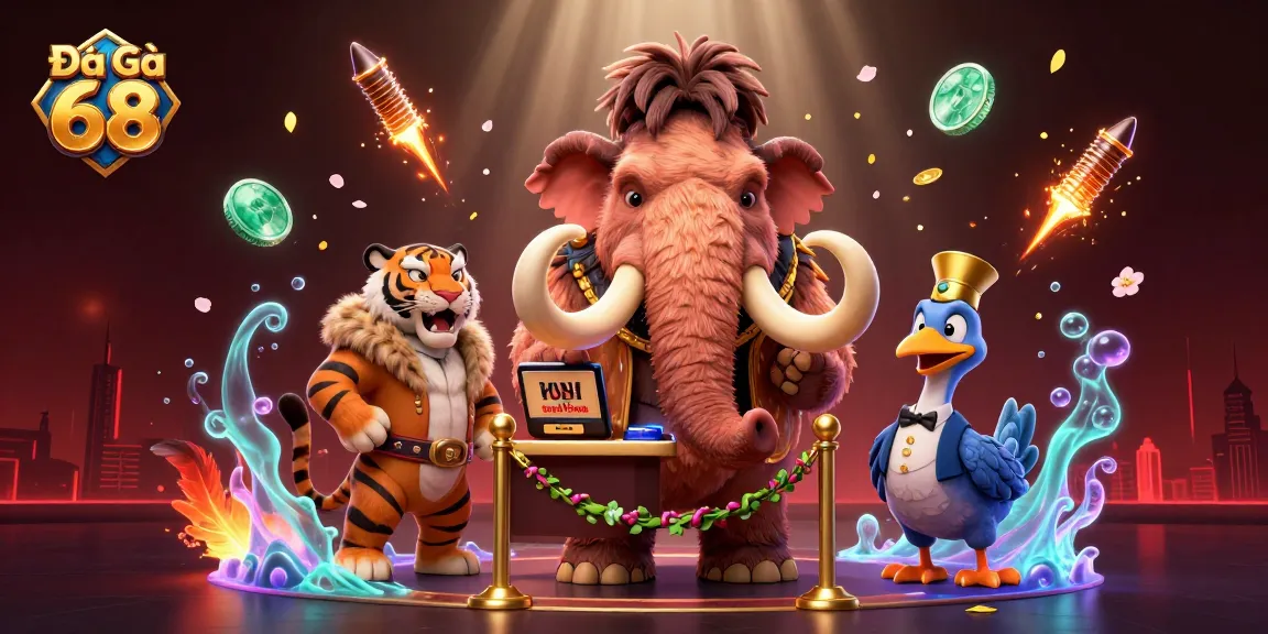 Engage with Đá Gà 68 as a lively 3D illustration showcasing vibrant cockfighting arena dynamic elements.
