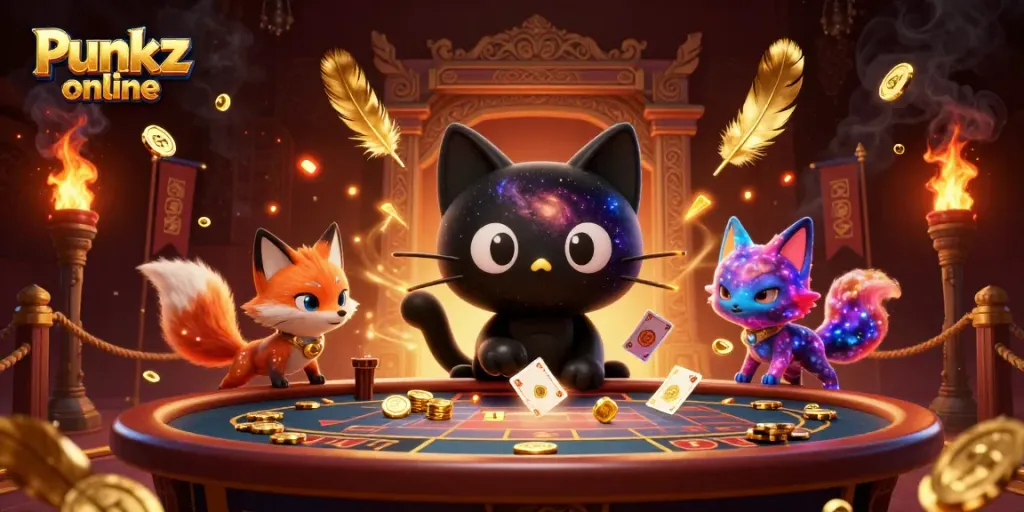 Punkz online speelt met gouden fiches en kaarten in een kosmisch casino vol actie