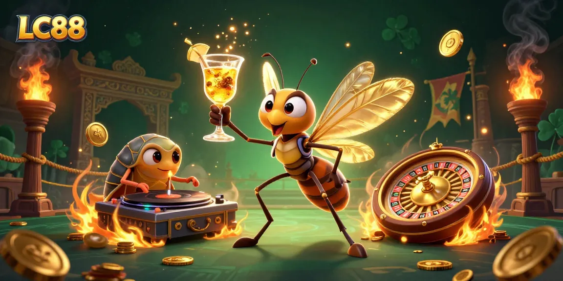 Experience the thrill of LC88 casino with a vibrant 3D illustration featuring unique characters and exhilarating gaming elements.