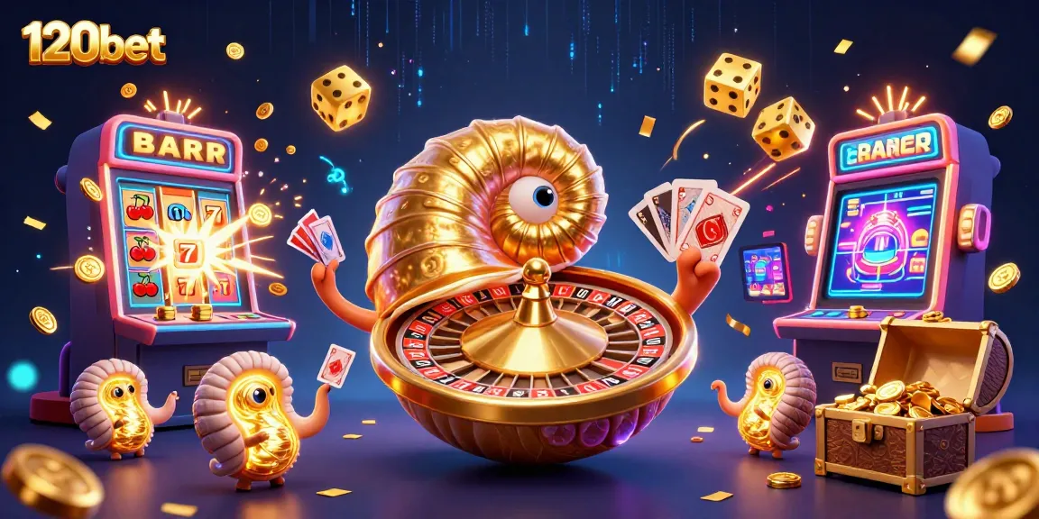 120bet's 3D cartoon nautilus captivates with jackpot symbols and glowing companions.