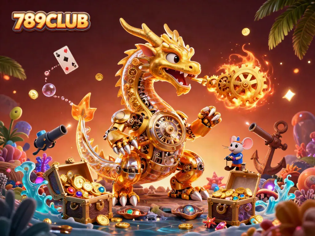 Explore thrilling adventures at 789CLUB with a biomechanical dragon and enchanting gaming elements.