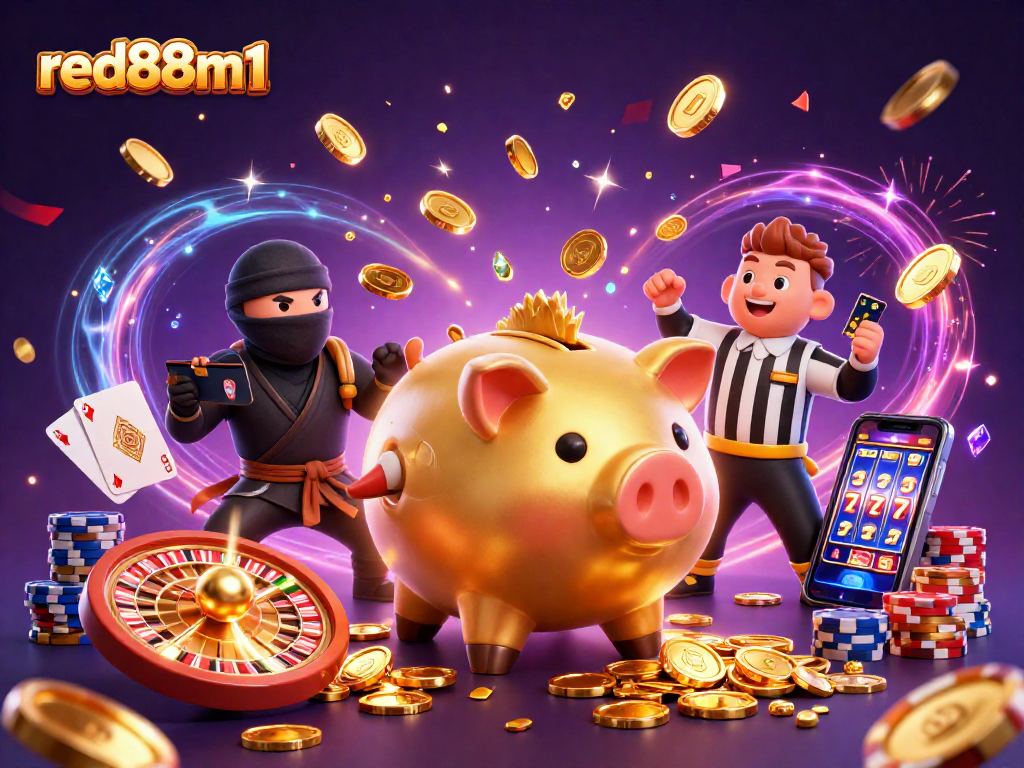 Experience thrilling gameplay at red88m1 with exciting casino character illustrations filled with coins and jackpots.