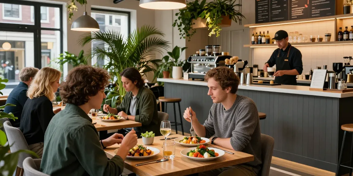 Vegetarisch eten Utrecht in een moderne eetervaring met innovatieve vegan gerechten en een sfeervolle ambiance.