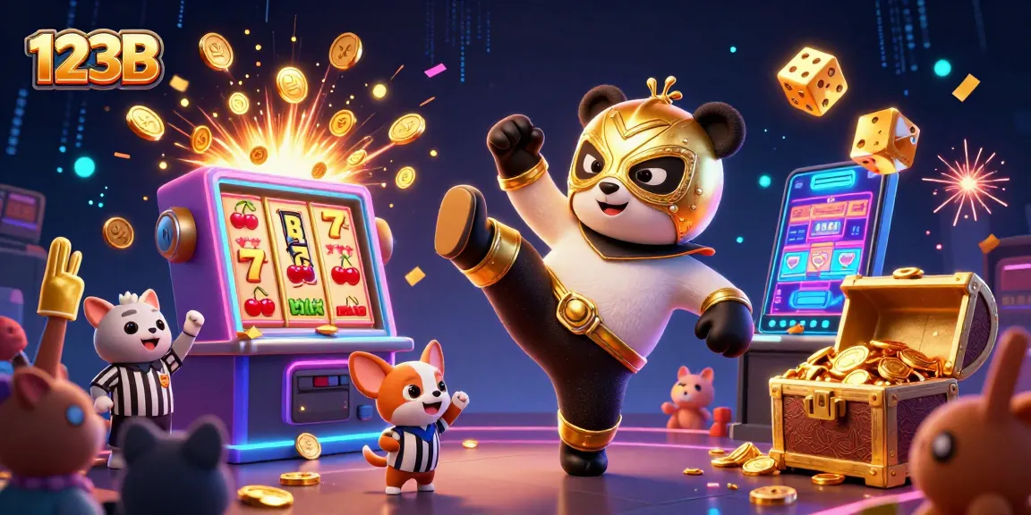 Engage in thrilling gaming at 123B, featuring a lively panda wrestler and jackpot excitement.