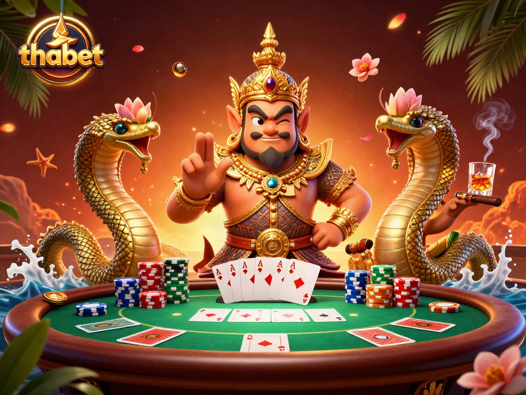 Experience thabet action with a vibrant 3D casino scene featuring poker elements and enchanting characters.