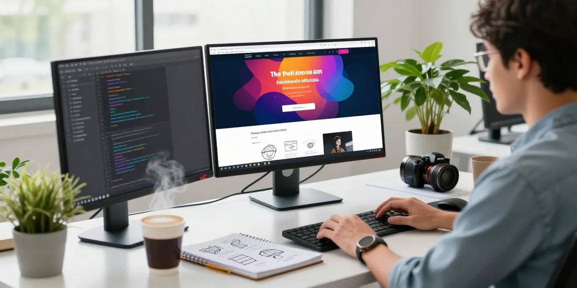 Website laten maken in een modern kantoor, met een webontwerper die een levendig siteontwerp creëert.