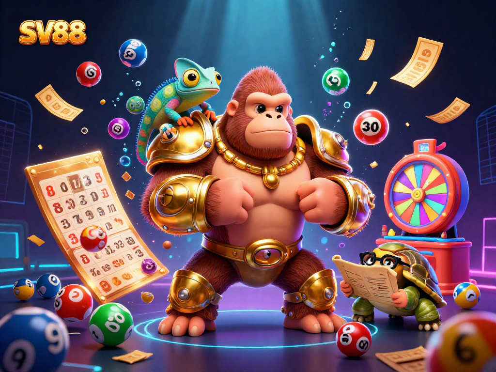 Experience thrilling gaming adventures at SV88 with a powerful gorilla king, chameleon companion, and tortoise elder.