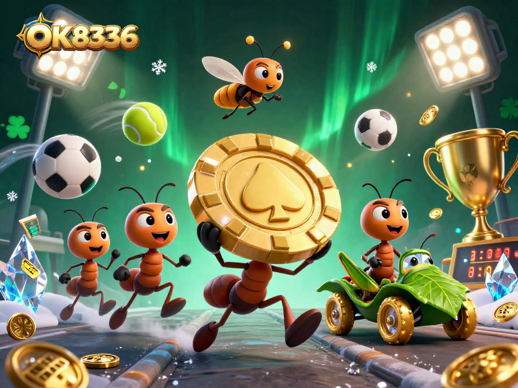 Ants in a thrilling heist scene for OK8336, showcasing casino excitement and strategy.