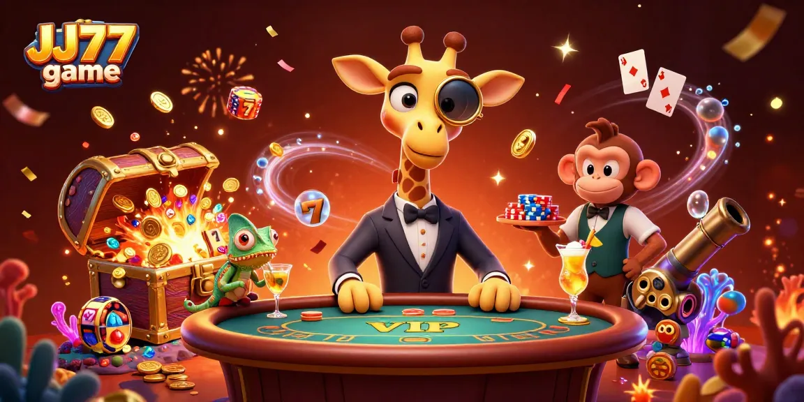 Win big on JJ77 game with exciting characters and vibrant casino elements.