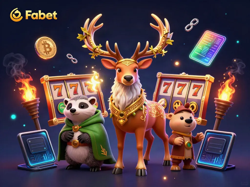 Experience the excitement of Fabet with vibrant jackpot reels, whimsical characters, and crypto elements.