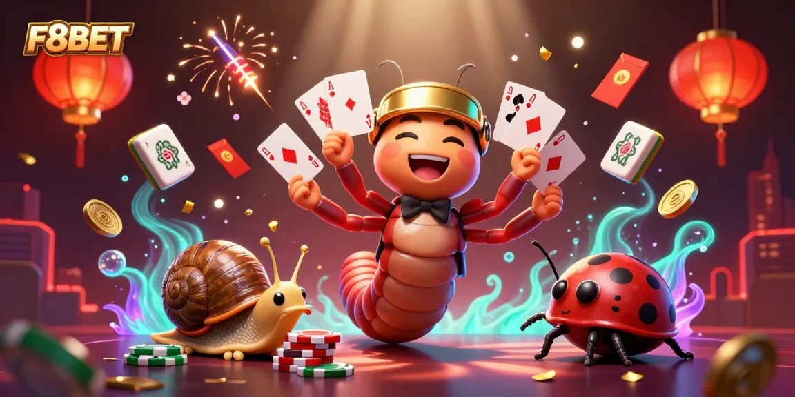 Experience F8BET excitement with a dynamic 3D casino scene featuring vibrant characters and game elements.