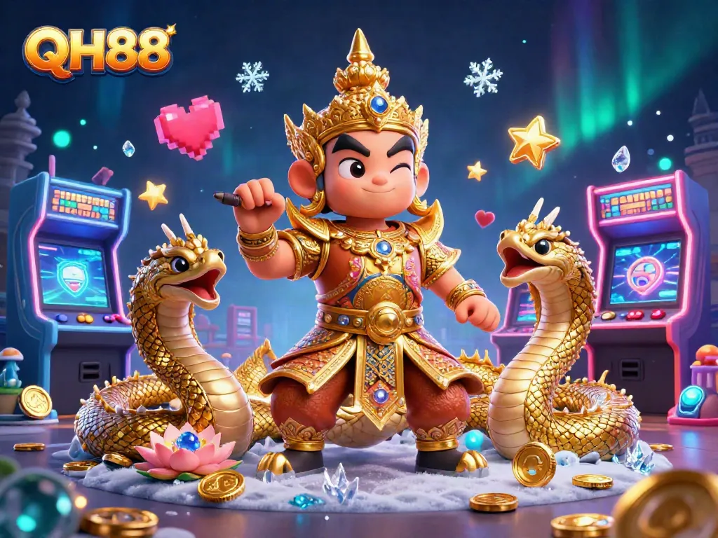 Experience the excitement of QH88 through this vibrant casino-themed illustration showcasing interactive gaming elements.