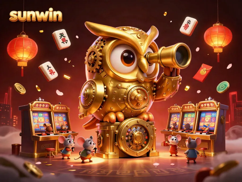 Experience thrilling gameplay at sunwin's vibrant casino with slot machines and lucky charms illuminating the scene.
