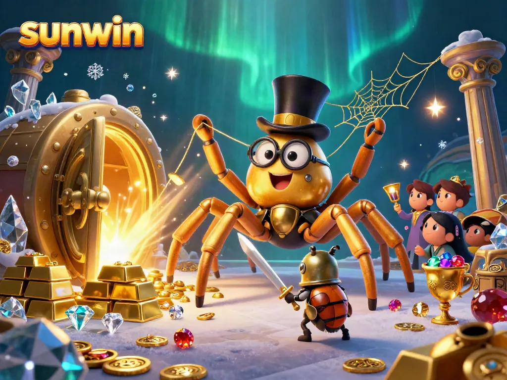 Experience thrilling gameplay with sunwin as a golden spider weaves luck through a lavish casino scene.