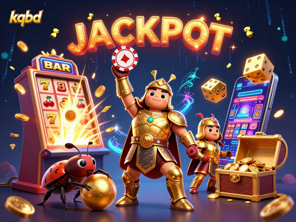 Experience the thrill of kqbd with a 3D beetle champion posing in a jackpot celebration scene!