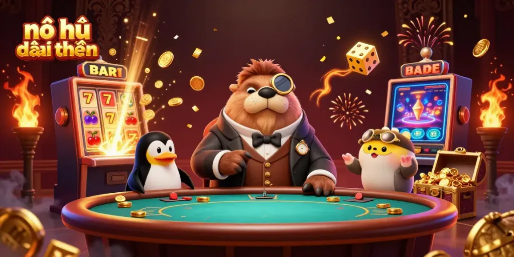 Spin slots for amazing prizes at nổ hũ đổi thưởng, featuring a jolly walrus at an underwater poker scene.
