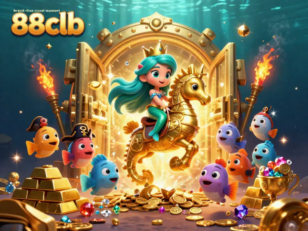 Play exciting games at logo 88clb featuring a vibrant underwater scene with a mermaid and treasures.