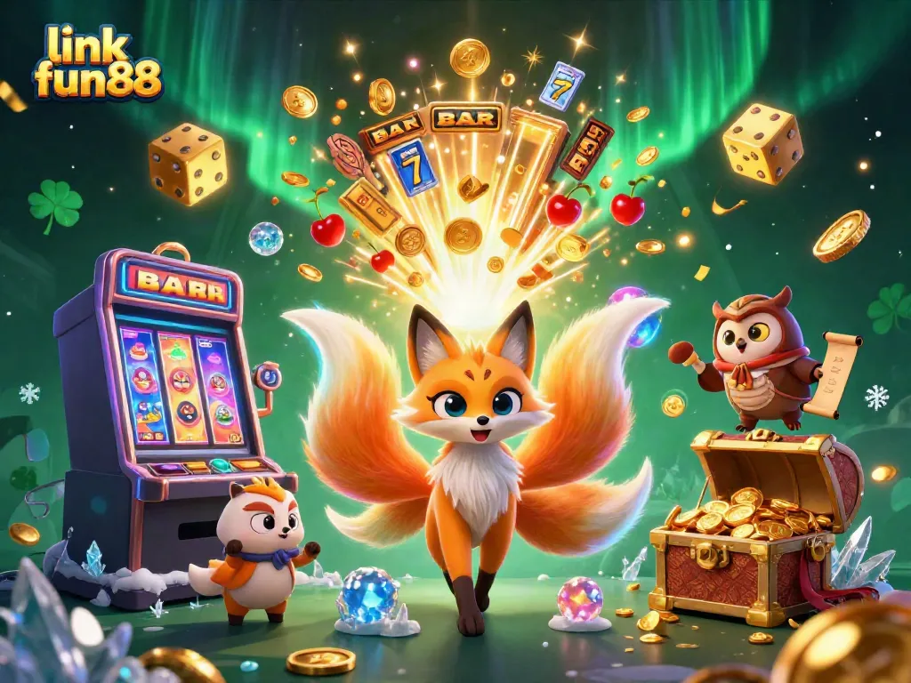 Experience the dynamic atmosphere of link fun88 with colorful characters and a jackpot explosion in this vibrant casino scene.