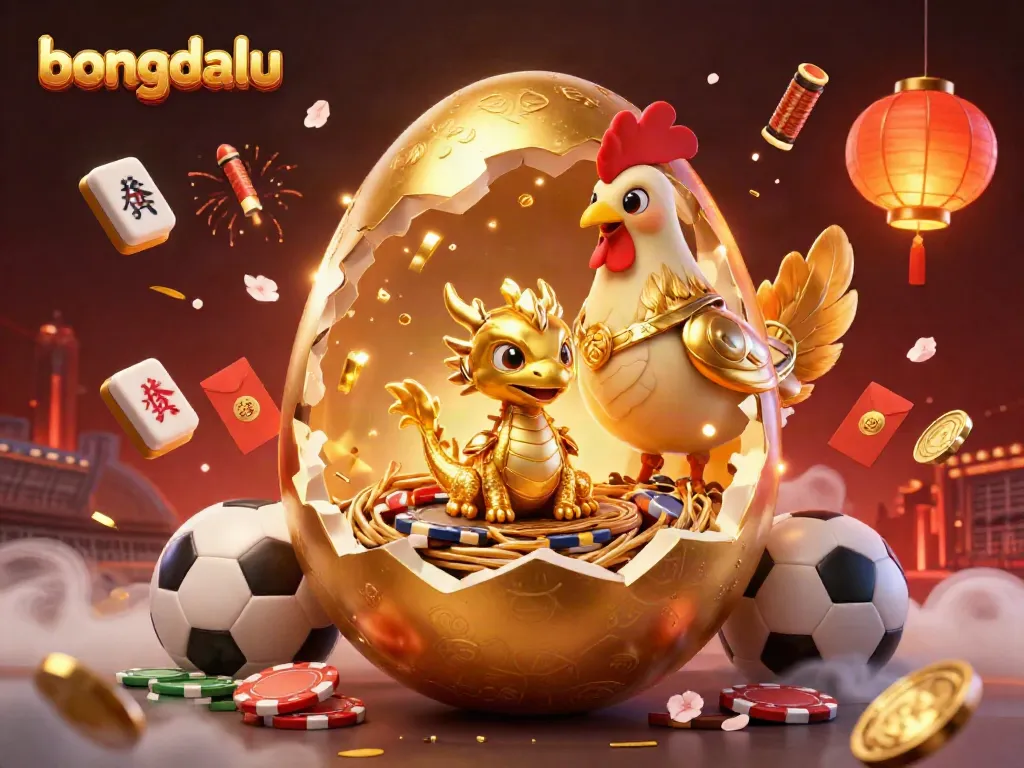 Watch the unique bongdalu experience with a golden dragon overseeing thrilling sports betting strategies amidst dynamic casino elements.