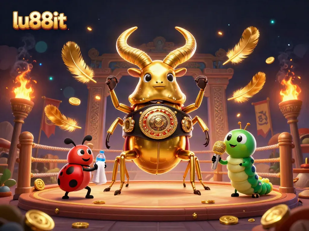 Engage in thrilling battles at lu88it with dynamic golden stag beetle and vibrant casino elements.