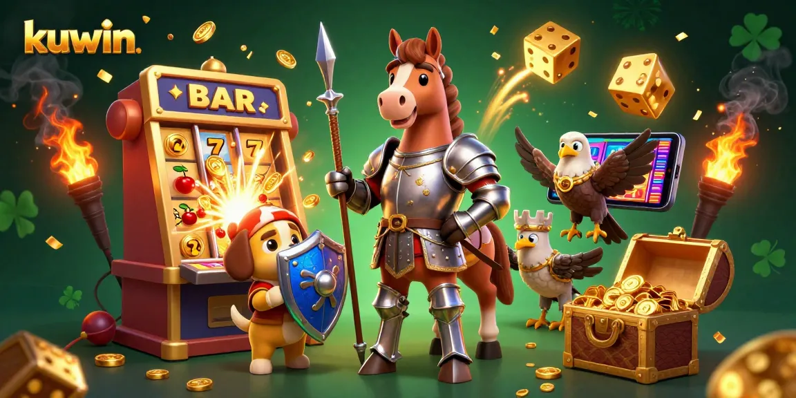 Kuwin brings excitement with a knight and puppy finding treasures in a vivid casino scene.