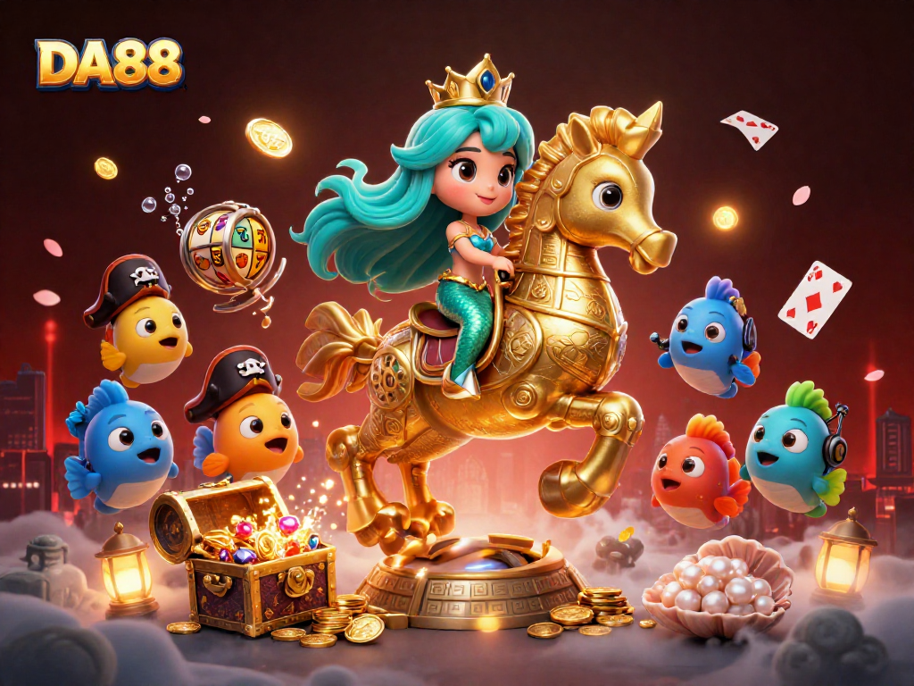 Experience DA88's thrilling casino adventure with a vibrant underwater scene filled with treasures.