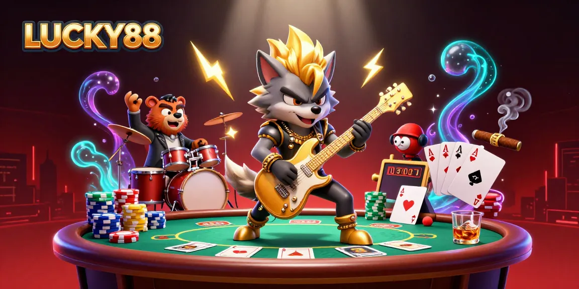LUCKY88 showcases thrilling casino action with vibrant 3D characters and gaming elements.