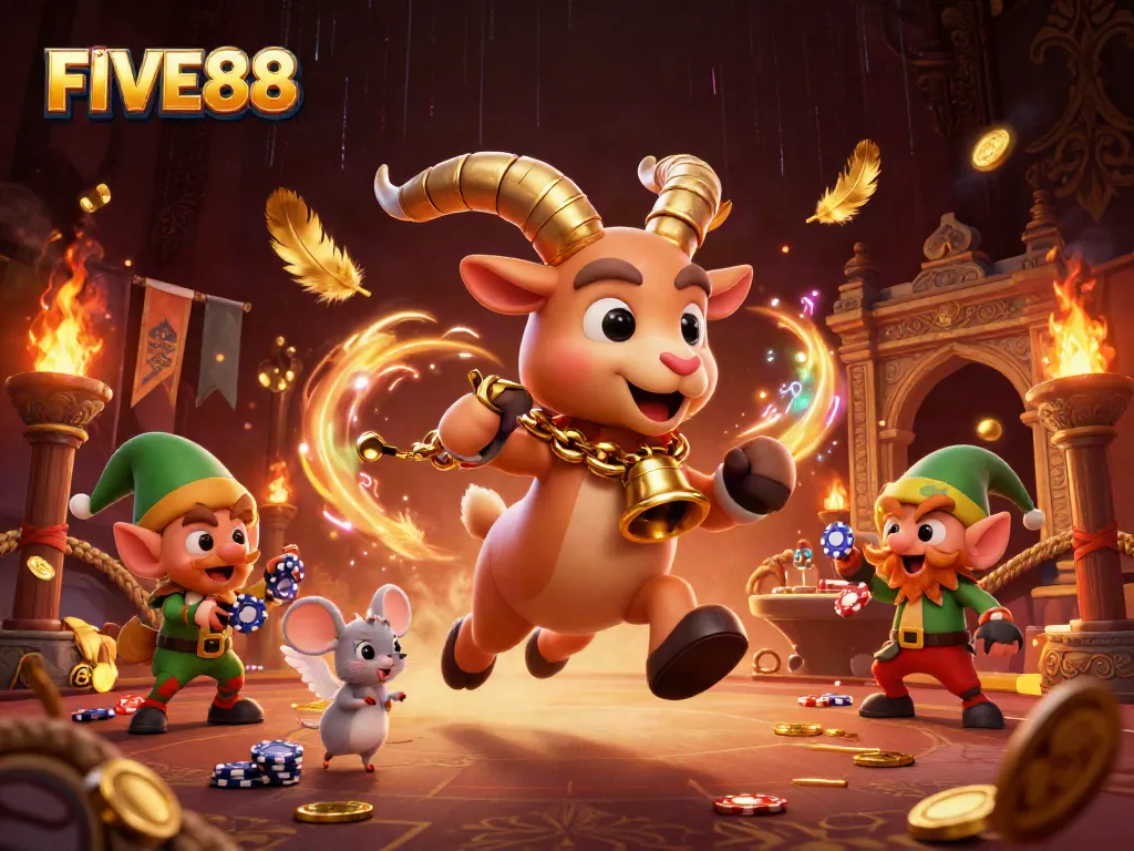 FIVE88 captures the excitement of a holiday-themed casino with engaging characters and dynamic action.