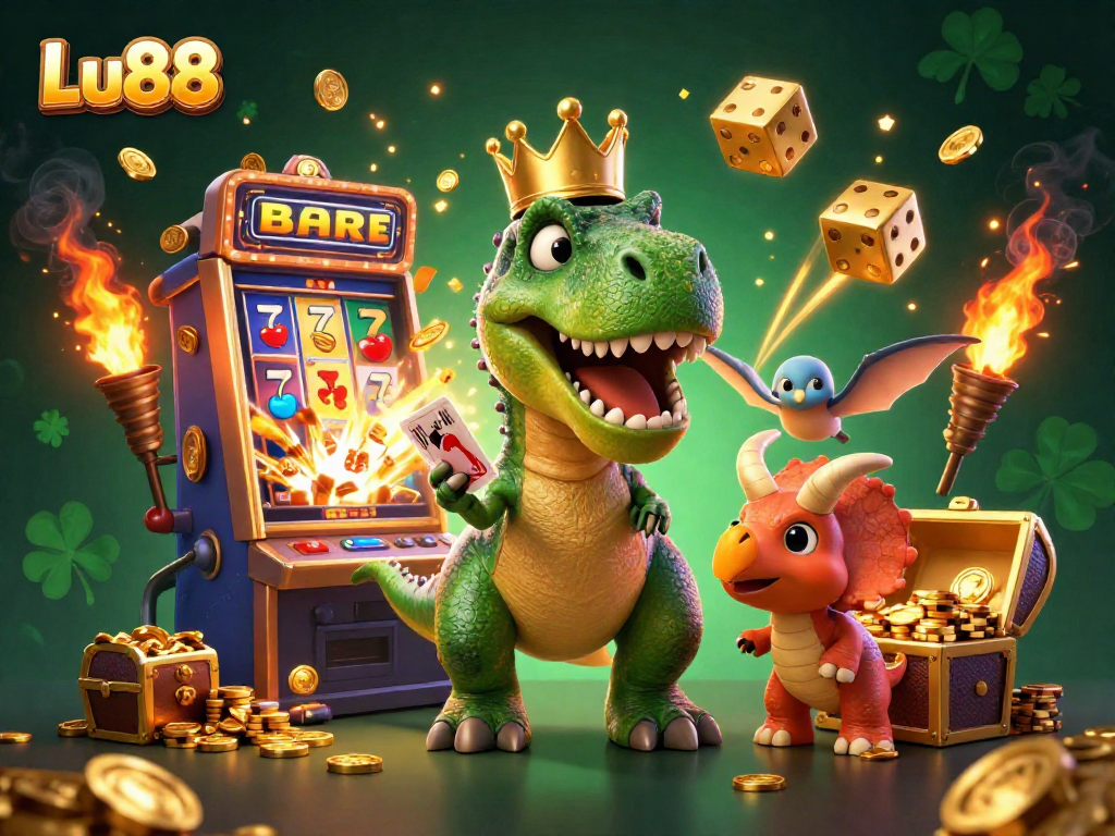 Experience thrilling gameplay at Lu88 with a vibrant, dynamic casino scene featuring charming characters.