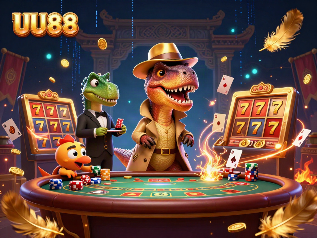 Join the action at UU88 as a velociraptor tries to blend in with the casino scene.