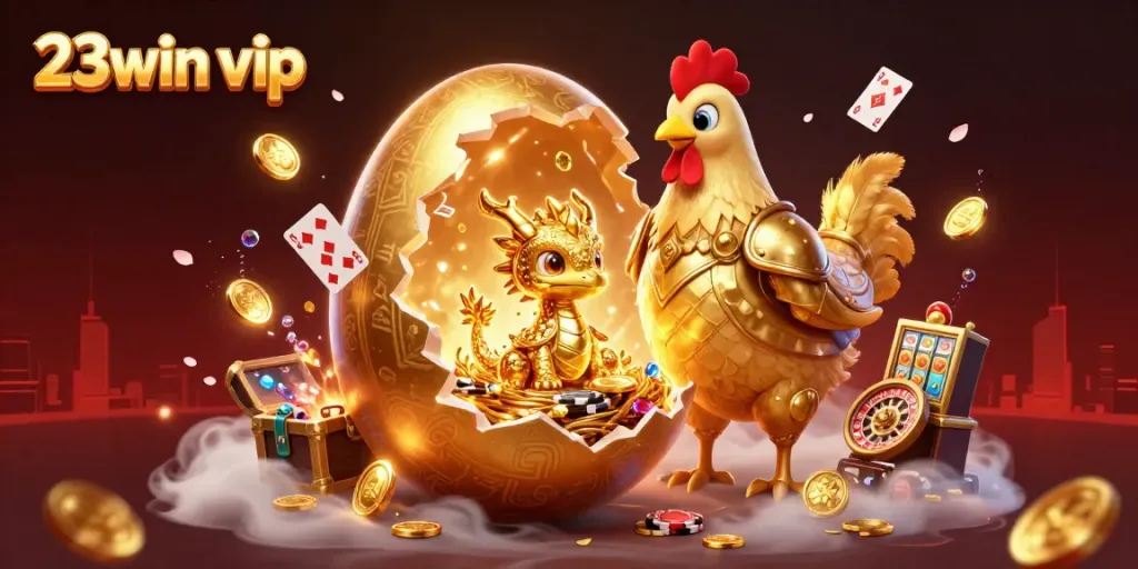 Experience thrilling wins at 23win vip with golden dragon, poker chips, and lively casino elements.