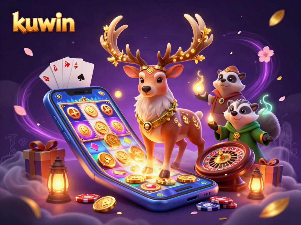 Kuwin brings excitement to gambling with dynamic 3D gaming characters amid vibrant casino elements.