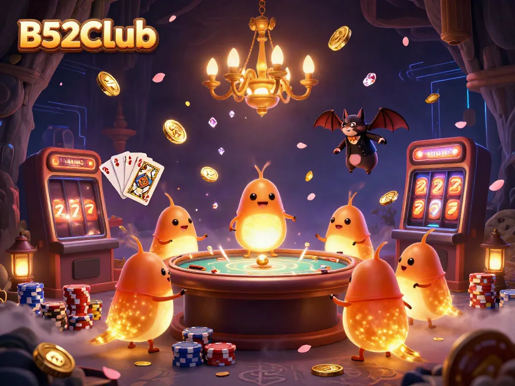 Experience the vibrant energy of B52CLub with glowworms illuminating a lively casino scene.